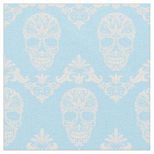 tecido azul dos crânios do victorian