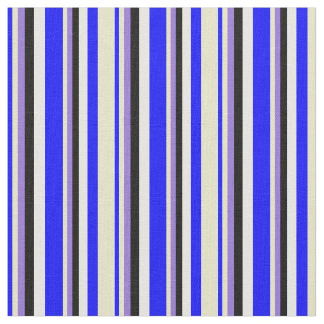 Tecido Azul, Dourado Pálido, Roxo, Linhas Pretas e Branca (Detalhe)