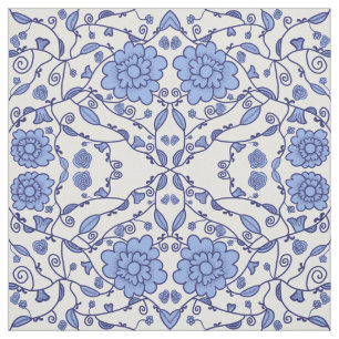 tecido azul e branco flores