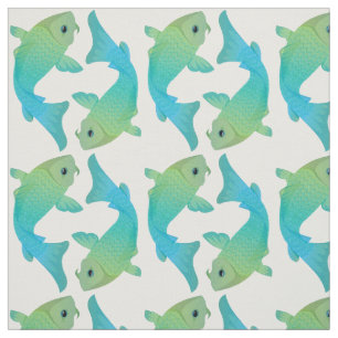 Tecido azul e verde dos peixes de Koi dos peixes