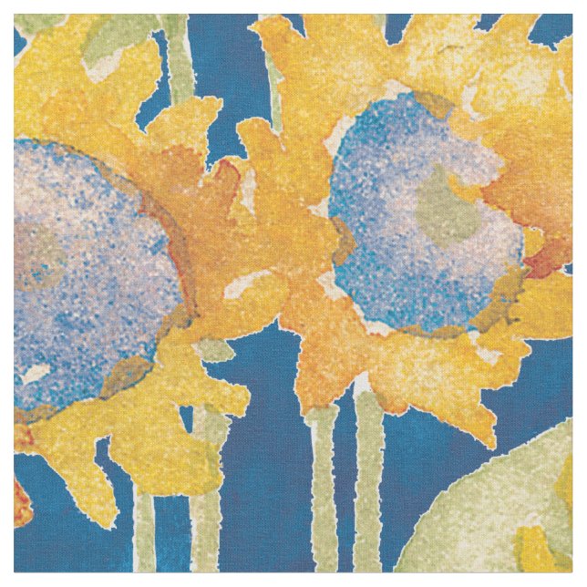 Tecido Azul floral do teste padrão do girassol (Detalhe)