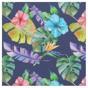 Tecido Azul Floral Havaiano