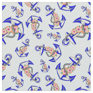 Tecido Azul marinho Anchor Azul Floral Náutico Azul