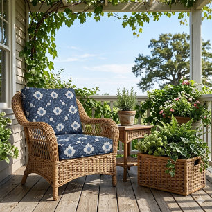 Tecido Azul Marinho Branco Floral Minimalista Chic Vitori