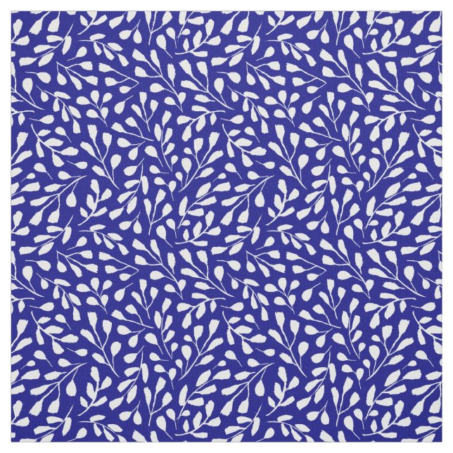Tecido Azul Marinho de Padrões Botânicos Brancos Modernos (Modelo)