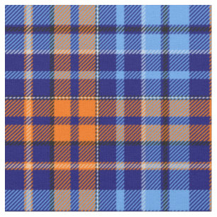 Tecido Azul Marinho Laranja Ciano Xadrez Desenho Tartan 
