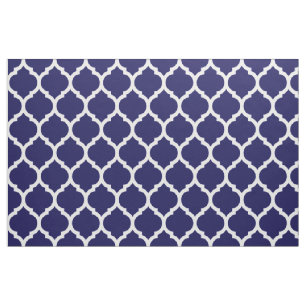 Tecido Azul Naval Vibrante Padrão Quatrefoil Marroquino