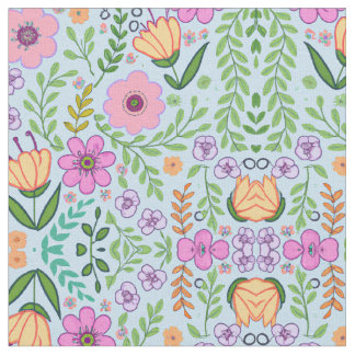 Tecido Azul-Padrão de Flor Sem Costura com Cor Brilhante