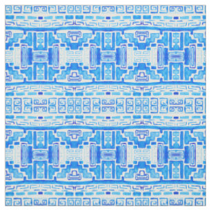 Tecido Azul Padrão Tribal Nativo