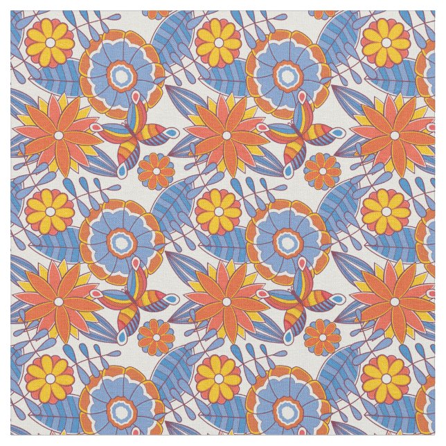 Tecido Azul retrorreflector e Floral laranja (Detalhe)