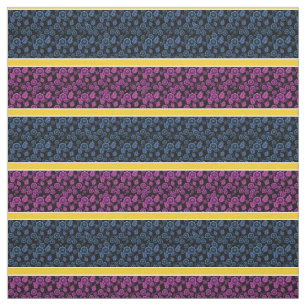 Tecido Azul/rosa, dourado/listra branca - preto