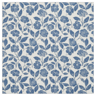 Tecido Azul Rústico Botânico Floral Ousado Vintage