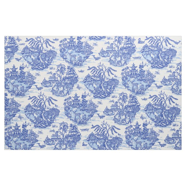 Tecido Azul-selvagem Coelho Branco-Whimia  (Jarda)