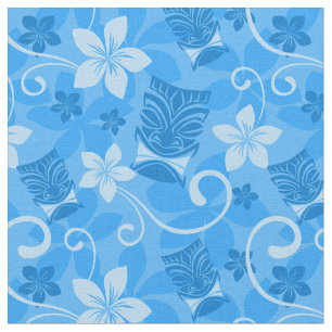 Tecido Azul Tiki Máscaras Havaianas