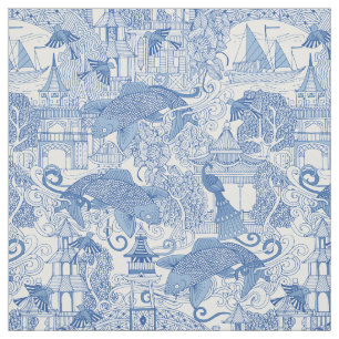 Tecido azul toile do chinoiserie