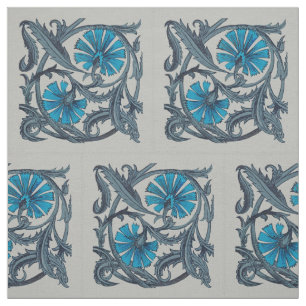 Tecido Azul Vintage Arte Floral Antiga Decoração de Azule
