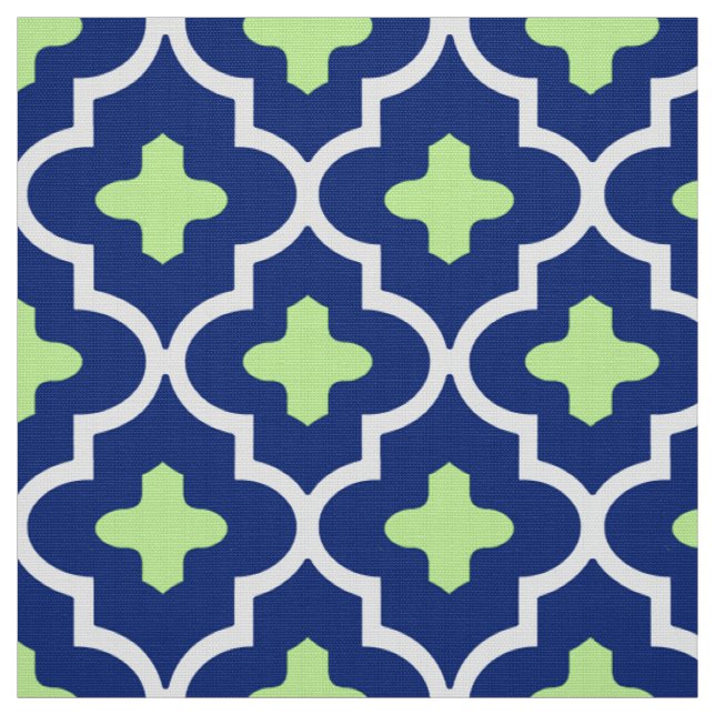 Tecido Azulejo, azuis cobaltos e limão marroquinos (Modelo)