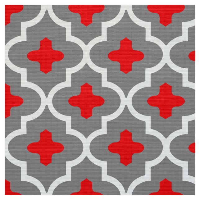 Tecido Azulejo, cinzas/cinza e vermelho marroquinos (Modelo)
