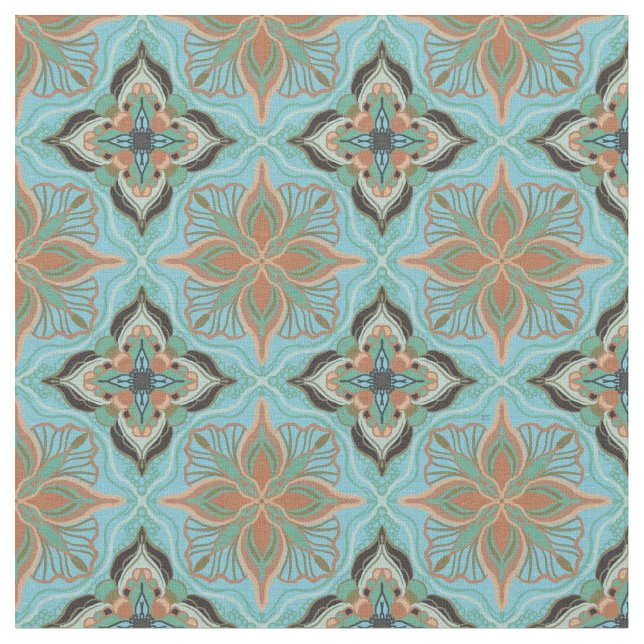 Tecido Azulejo Floral Azul Marroquino (Detalhe)