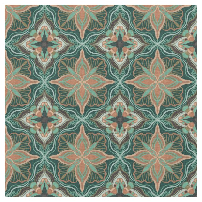 Tecido Azulejo Floral Teal Marroquino (Detalhe)