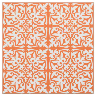Tecido Azulejo marroquino - alaranjado e branco corais