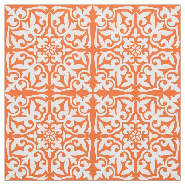 Tecido Azulejo marroquino - alaranjado e branco corais (Modelo)