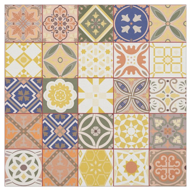 Tecido Azulejo marroquino amarelo e azul (Modelo)