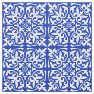Tecido Azulejo marroquino - azuis cobaltos e branco
