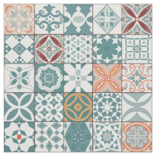 Tecido Azulejo marroquino - azul e marrom