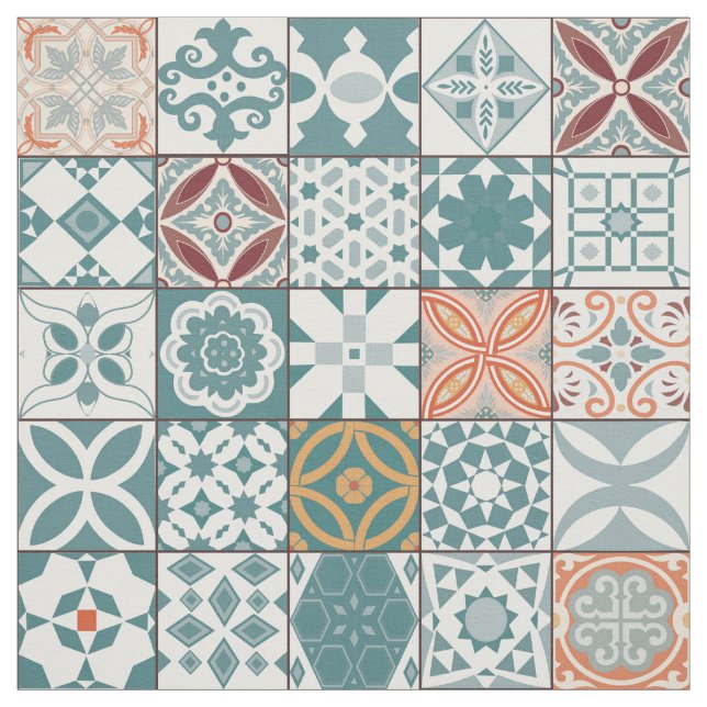 Tecido Azulejo marroquino - azul e marrom (Modelo)