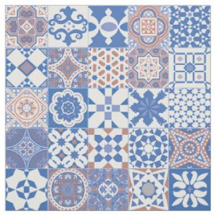 Tecido Azulejo marroquino azul, marrom
