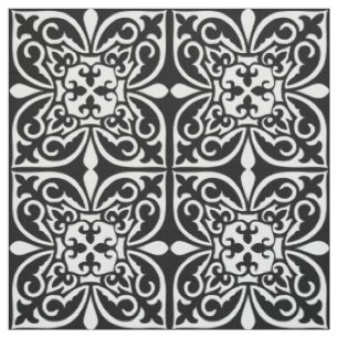 Tecido Azulejo marroquino - branco com fundo preto