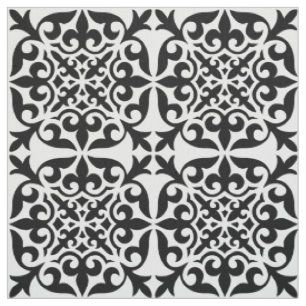 Tecido Azulejo marroquino - branco com fundo preto