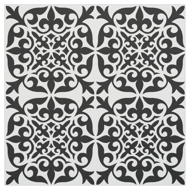 Tecido Azulejo marroquino - branco com fundo preto (Modelo)