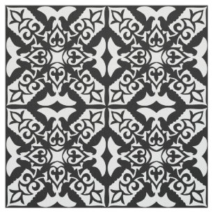 Tecido Azulejo marroquino - branco com fundo preto