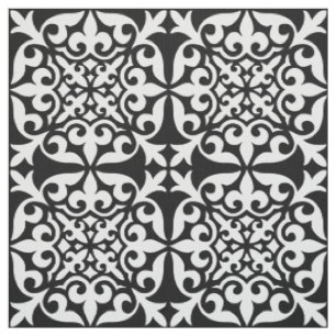 Tecido Azulejo marroquino - branco com fundo preto