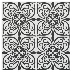 Tecido Azulejo marroquino - branco com fundo preto
