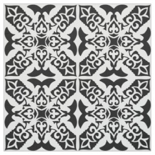 Tecido Azulejo marroquino - branco com fundo preto