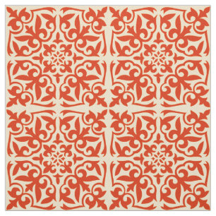 Tecido Azulejo marroquino - coral laranja e pêssego