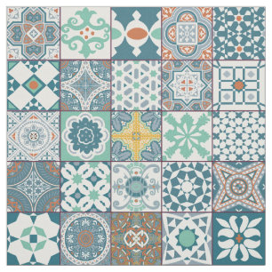 Tecido azulejo marroquino e turquesa clara