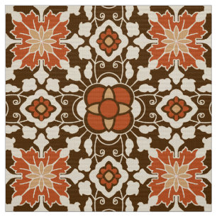 Tecido Azulejo marroquino floral, Brown, oxidação e beg