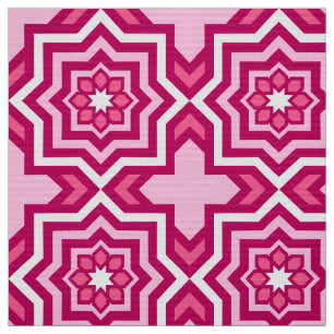 Tecido Azulejo marroquino, fúcsia, rosa Pastel e branco
