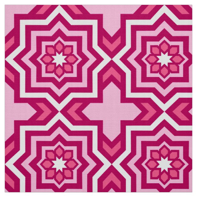 Tecido Azulejo marroquino, fúcsia, rosa Pastel e branco (Modelo)