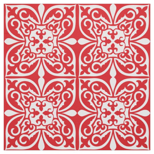 Tecido Azulejo marroquino - vermelho escuro e branco (Modelo)