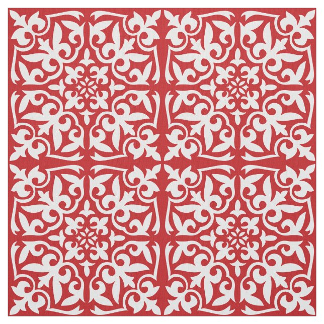 Tecido Azulejo marroquino - vermelho escuro e branco (Modelo)