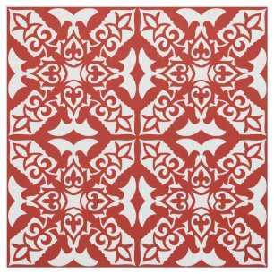 Tecido Azulejo marroquino - vermelho profundo e branco