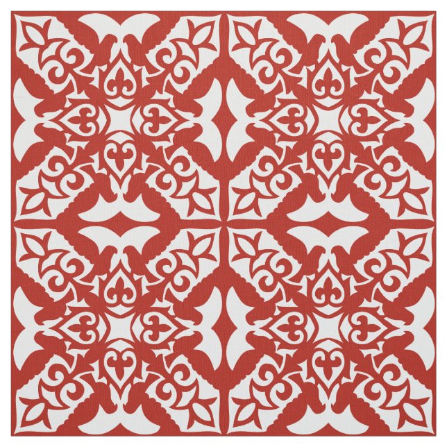 Tecido Azulejo marroquino - vermelho profundo e branco (Modelo)