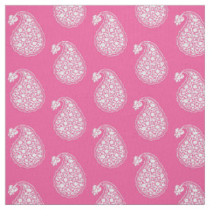 Tecido Azulejo persa paisley - branco no rosa fúcsia