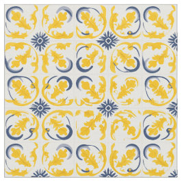 Tecido Azulejo Português do Mediterrâneo Amarelo e Branco
