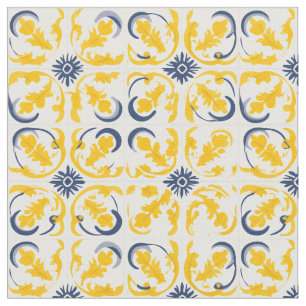 Tecido Azulejo Português do Mediterrâneo Amarelo e Branco